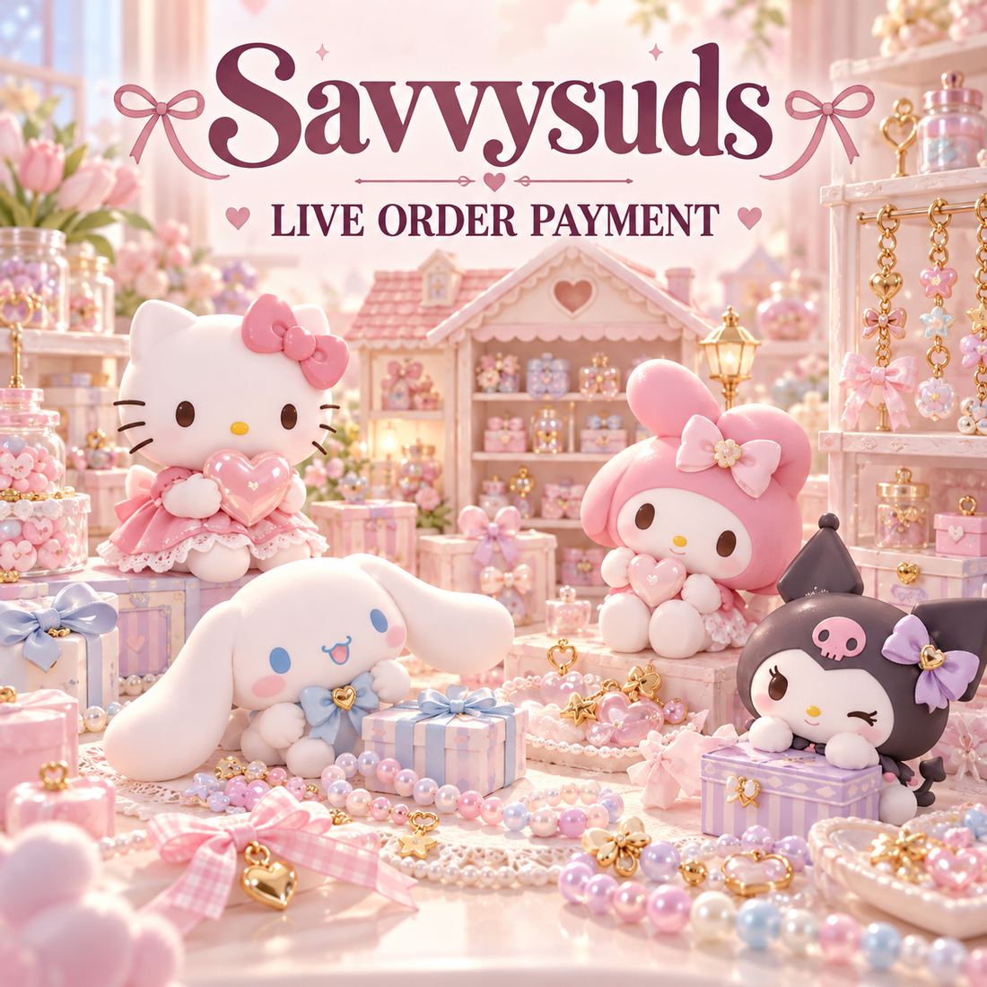Savvysuds live order payment cover with pastel character figures and craft details